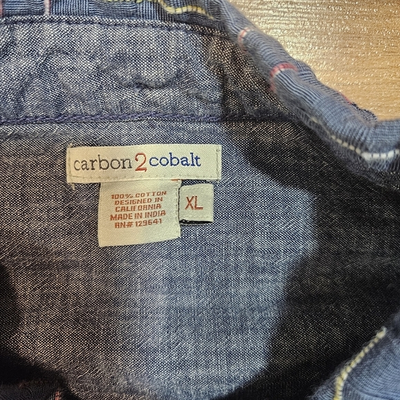 Carbon2Cobalt Blue Pattern Cotton Short Sleeve Button Shirt XL - Picture 2 of 6